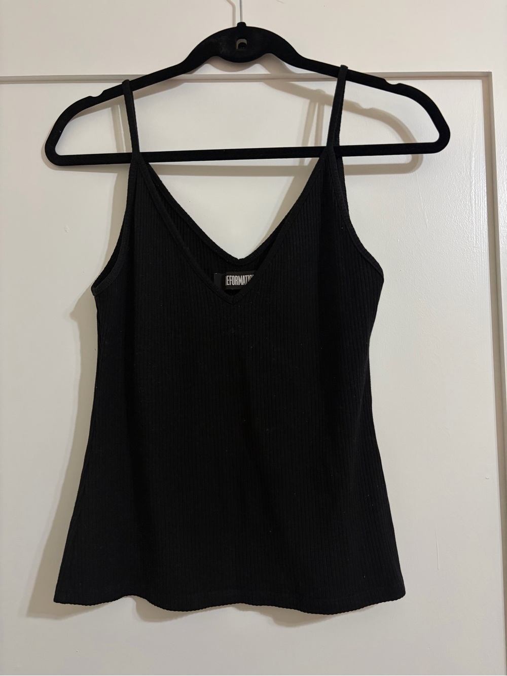 Reformation Black Ribbed V-Neck Tank Top